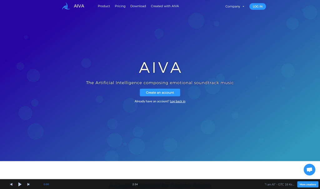 Screenshot of AIVA from https://aiva.ai/