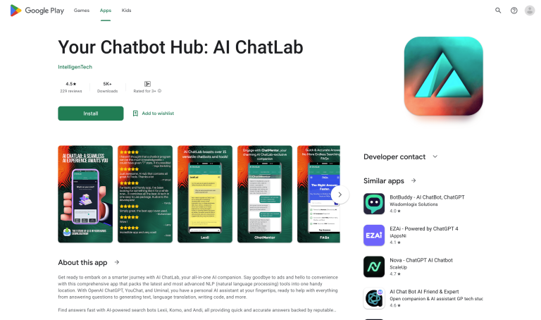 Screenshot of AI ChatLab from https://play.google.com/store/apps/details?id=com.ChatLab.AI.Toolbox