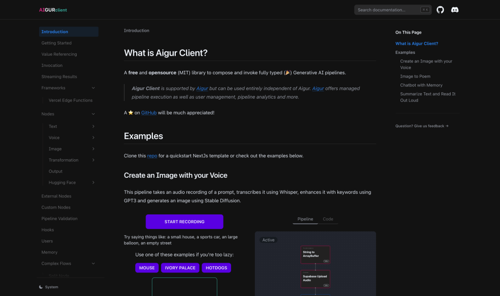 Screenshot of Aigur Client from https://client.aigur.dev/