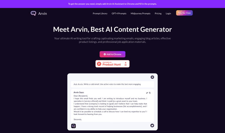 Screenshot of Arvin from https://www.tryarvin.com/