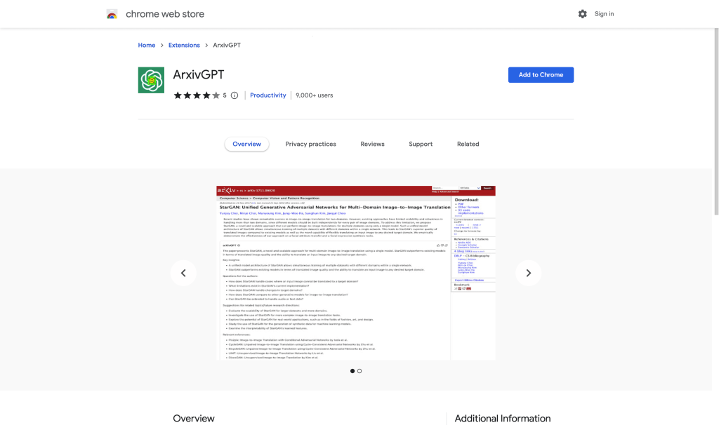 Screenshot of ArxivGPT from https://chrome.google.com/webstore/detail/arxivgpt/fbbfpcjhnnklhmncjickdipdlhoddjoh?hl=en