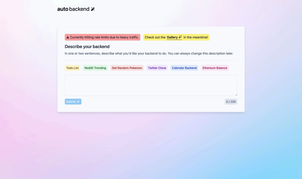 Screenshot of Auto Backend from https://www.autobackend.dev/