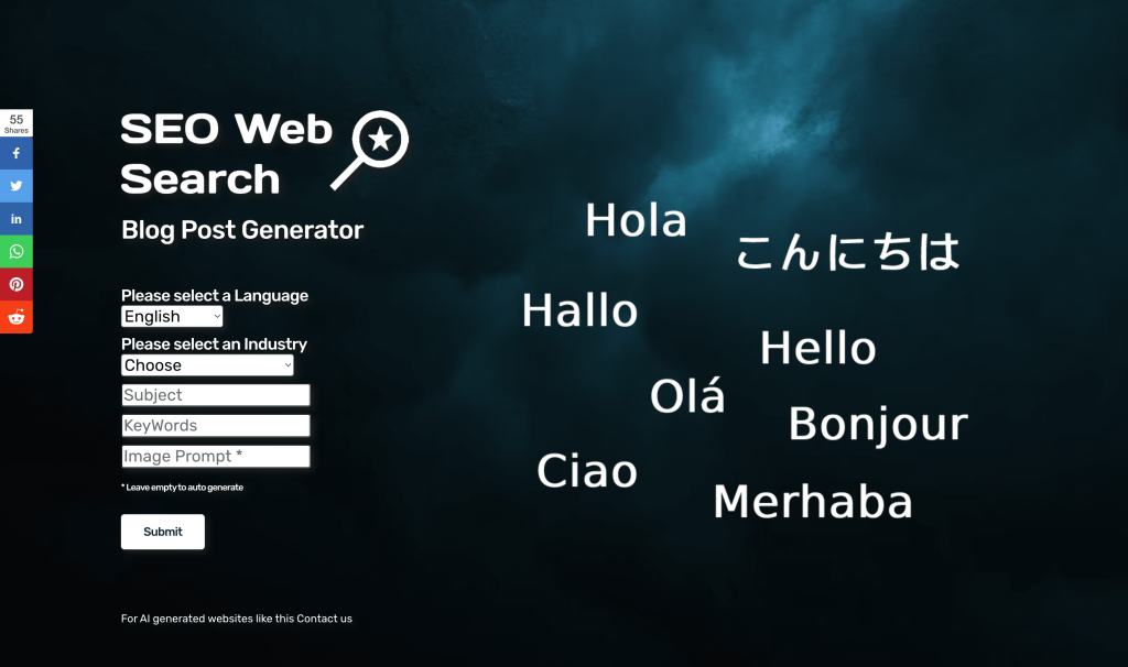 Screenshot of Blog Post Generator from https://www.seowebsearch.com/