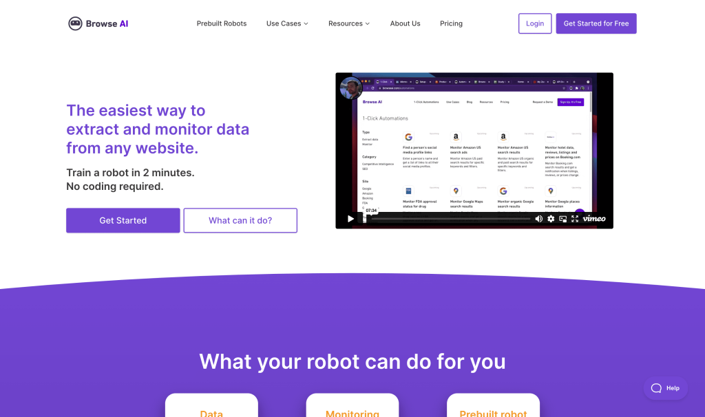 Screenshot of Browse AI from https://browse.ai/