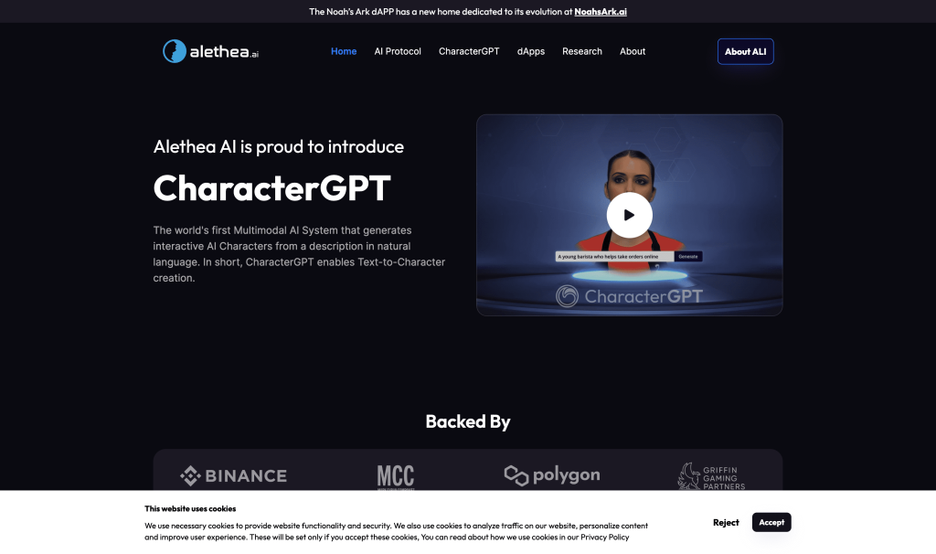 Screenshot of Character GPT from https://alethea.ai/