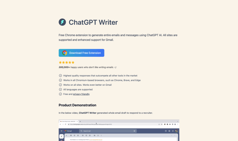 Screenshot of ChatGPT Writer from https://chatgptwriter.ai/