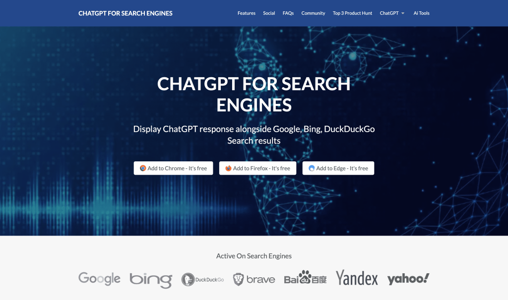 Screenshot of ChatGPT for Search Engines from https://chatonai.org/