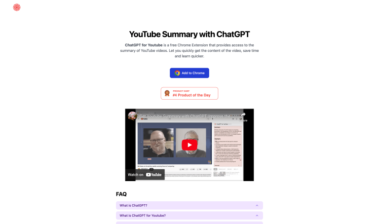 Screenshot of ChatGPT for YouTube from https://chatgpt4youtube.com/