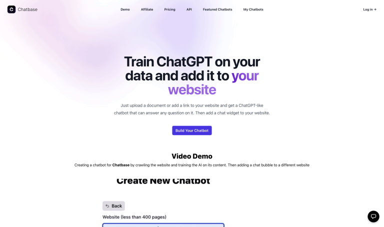 Screenshot of Chatbase from https://www.chatbase.co/