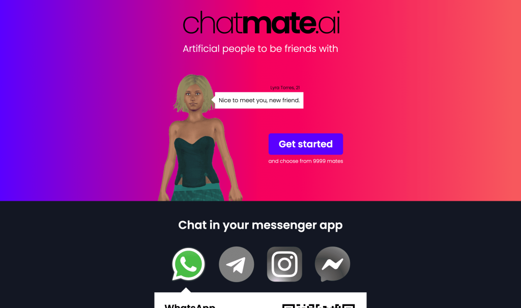 Screenshot of Chatmate AI from https://chatmate.ai/