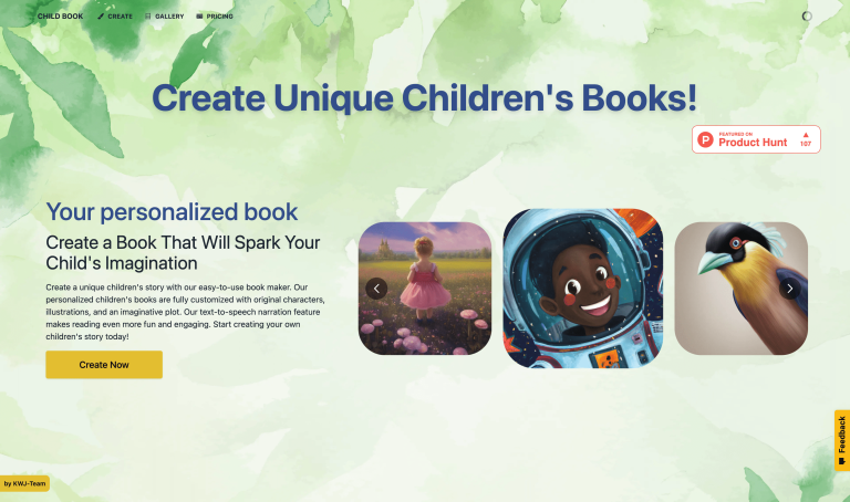 Screenshot of Child Book from https://www.childbook.ai/