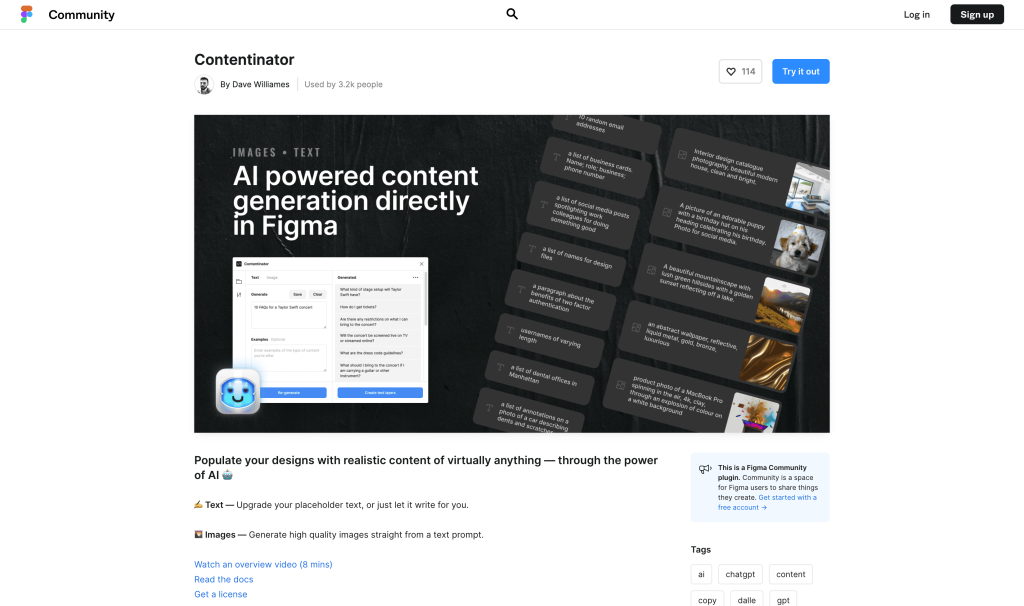 Screenshot of Contentinator from https://www.figma.com/community/plugin/1184099018479632867/Contentinator