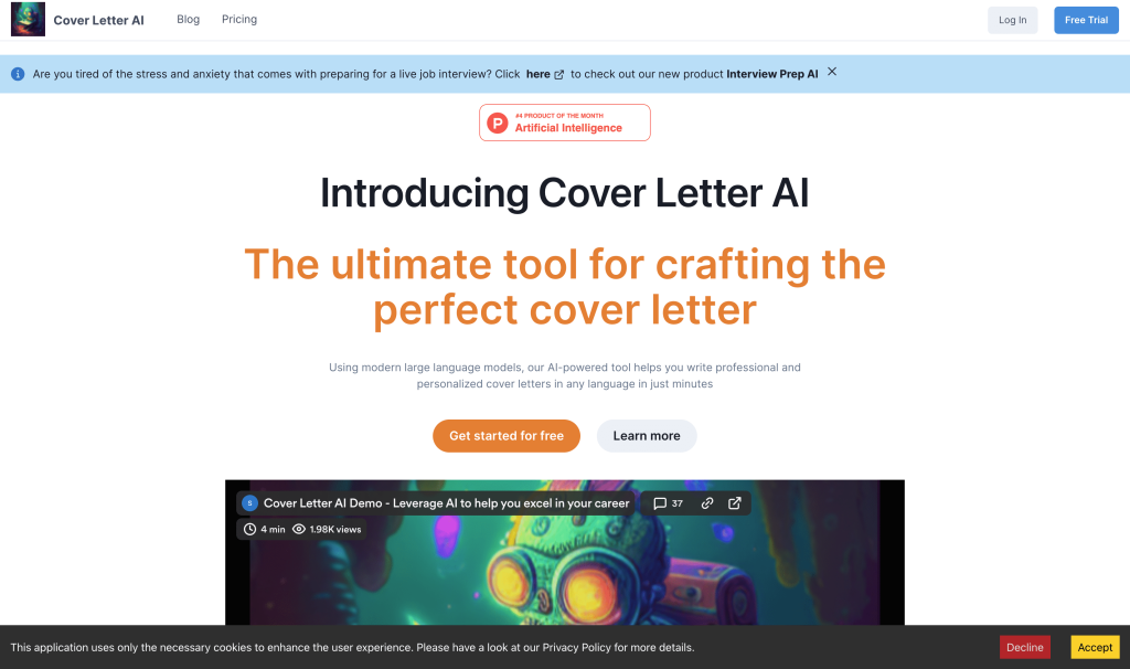 Screenshot of Cover Letter AI from https://coverletter-ai.com/