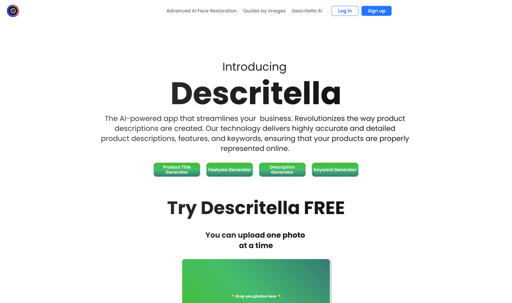 Screenshot of Descritella from https://photor.io/ai-product-helper
