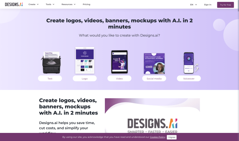Screenshot of Designs.ai from https://designs.ai/