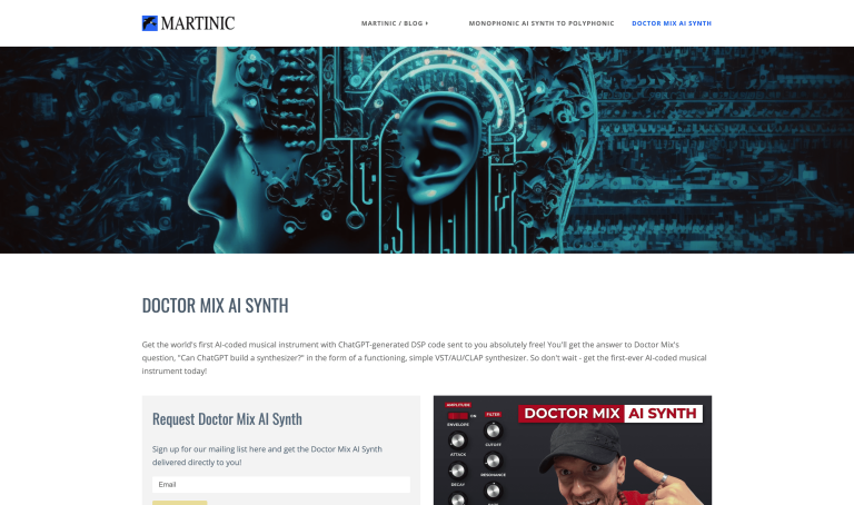 Screenshot of Doctor Mix AI Synth from https://www.martinic.com/en/blog/doctor-mix-chatgpt-ai-synthesizer
