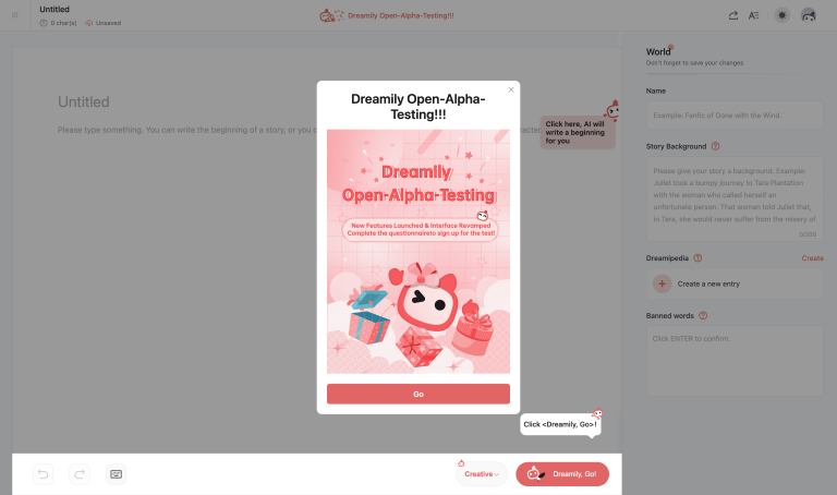 Screenshot of Dreamily from https://dreamily.ai/