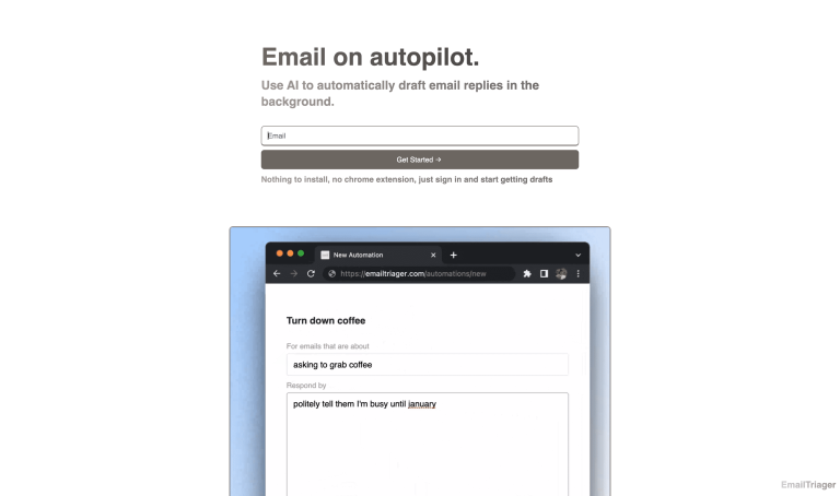 Screenshot of EmailTriager from https://www.emailtriager.com/