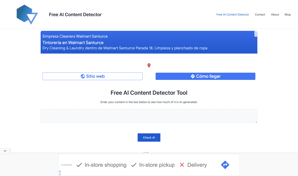 Screenshot of Free AI Content Detector from https://free-ai-content-detector.net/