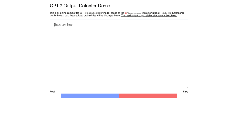 Screenshot of GPT-2 Output Detector from https://openai-openai-detector.hf.space/