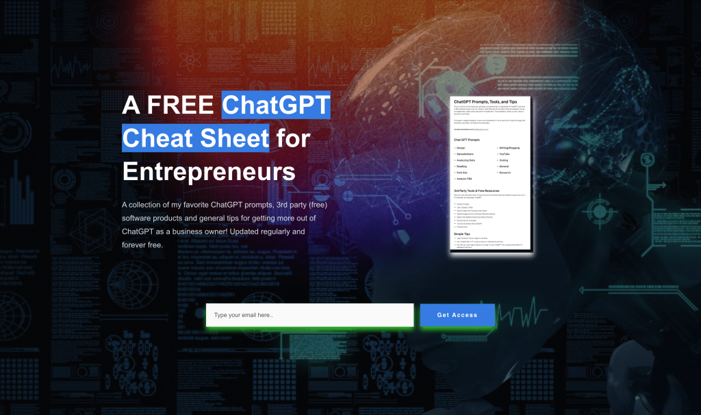 Screenshot of GPT Cheat Sheet from https://entreresource.com/chatgpt-cheat-sheet/