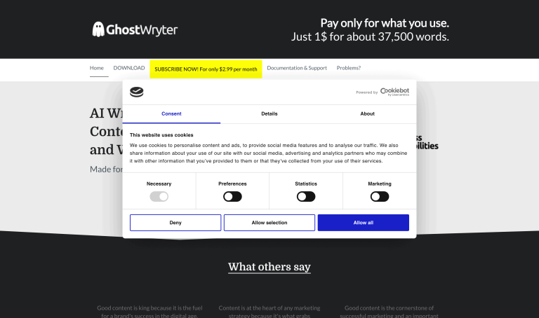 Screenshot of GhostWryter from https://ghostwryter.net/