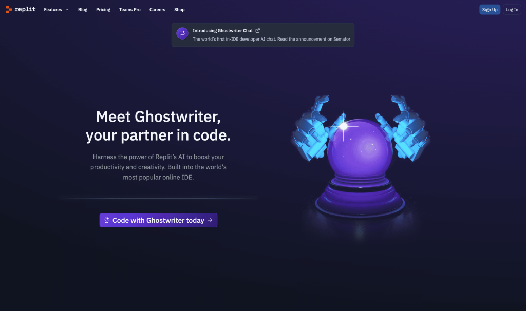 Screenshot of Ghostwriter from https://replit.com/site/ghostwriter
