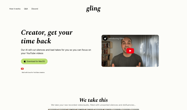 Screenshot of Gling from https://www.gling.ai/