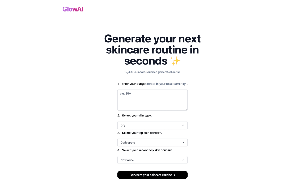 Screenshot of GlowAI from https://glow-ai.vercel.app/