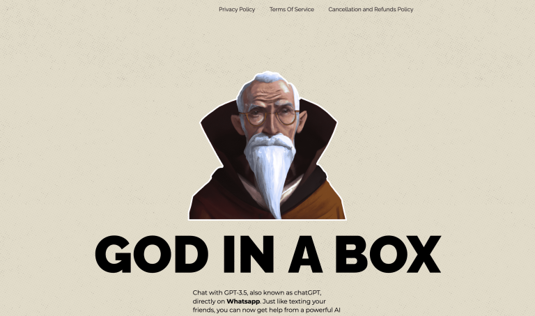 Screenshot of God In A Box from https://godinabox.co/