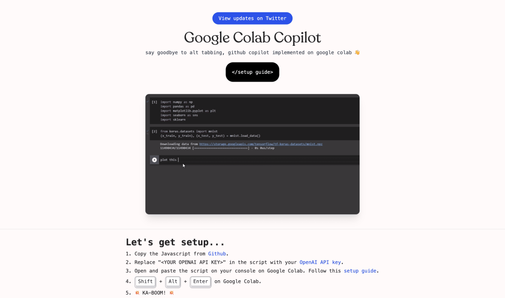 Screenshot of Google Colab Copilot from https://copilot.naklecha.com/