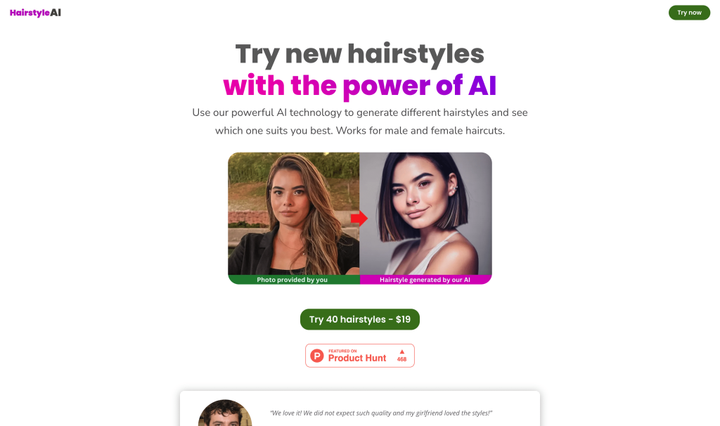 Screenshot of Hairstyle AI from https://www.hairstyleai.com/