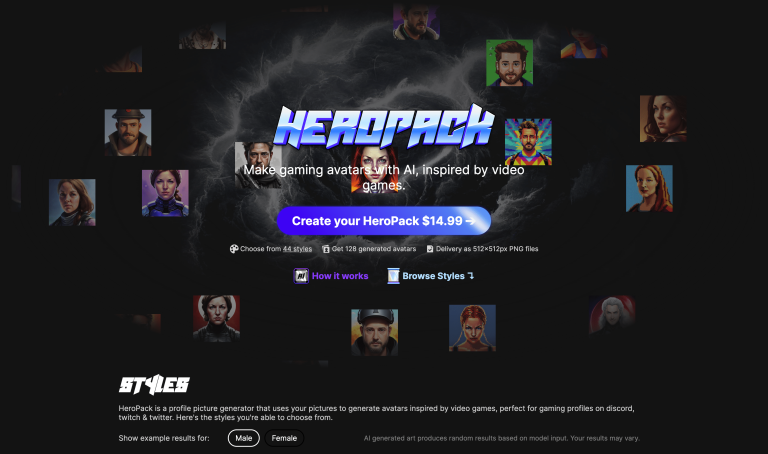 Screenshot of HeroPack from https://www.heropack.me/