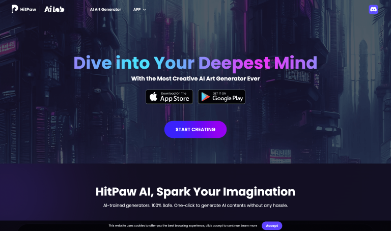 Screenshot of HitPaw AI Art Generator from https://www.hitpaw.ai/