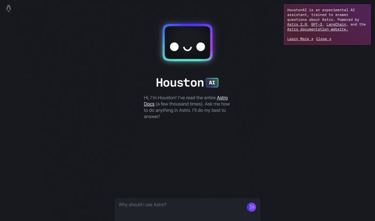 Screenshot of HoustonAI from https://houston.astro.build/