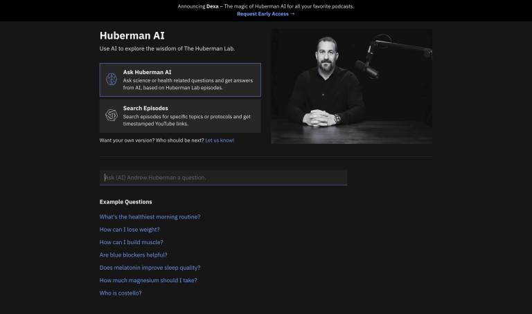 Screenshot of Huberman AI from https://huberman.rile.yt/