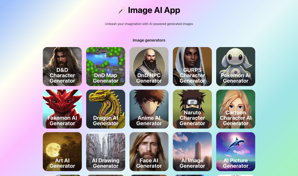 Screenshot of Image AI App from https://imageai.app/