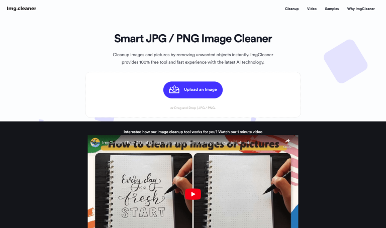 Screenshot of Image Cleaner from https://imgcleaner.com/