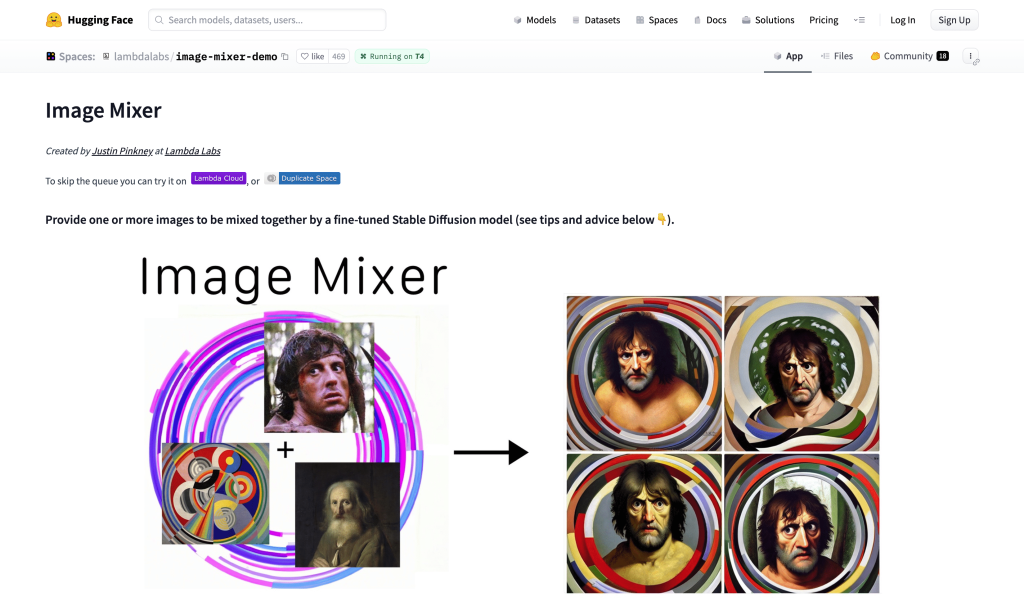 Screenshot of Image Mixer from https://huggingface.co/spaces/lambdalabs/image-mixer-demo