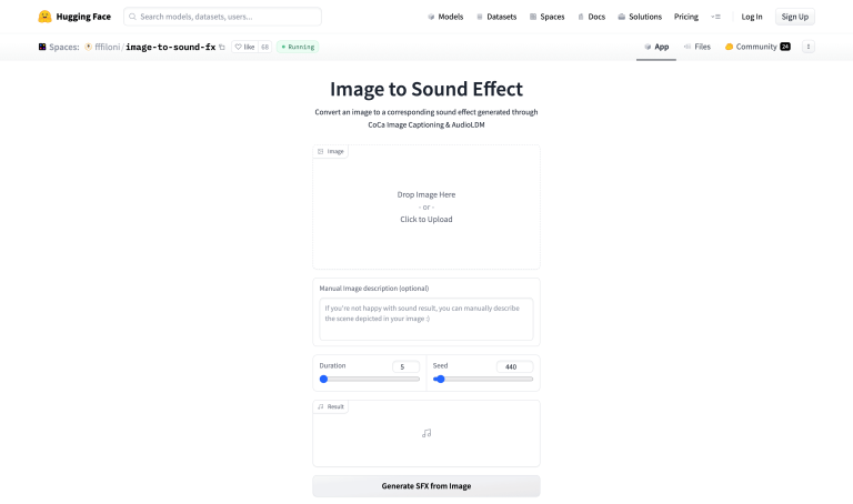 Screenshot of Image To Sound FX from https://huggingface.co/spaces/fffiloni/image-to-sound-fx