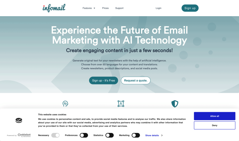 Screenshot of InfoMail from https://www.infomail.ai/