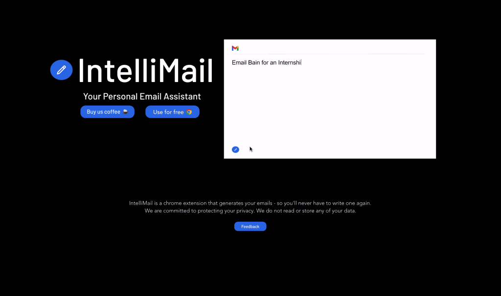Screenshot of IntelliMail from https://www.intellimail.xyz/