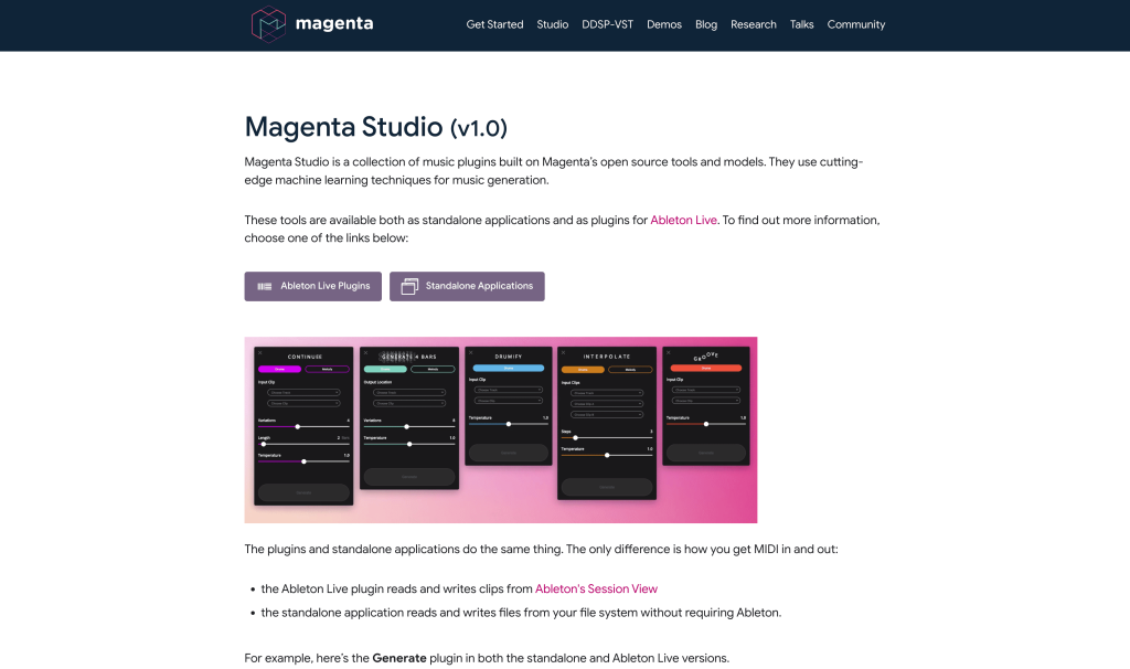 Screenshot of Magenta Studio from https://magenta.tensorflow.org/studio