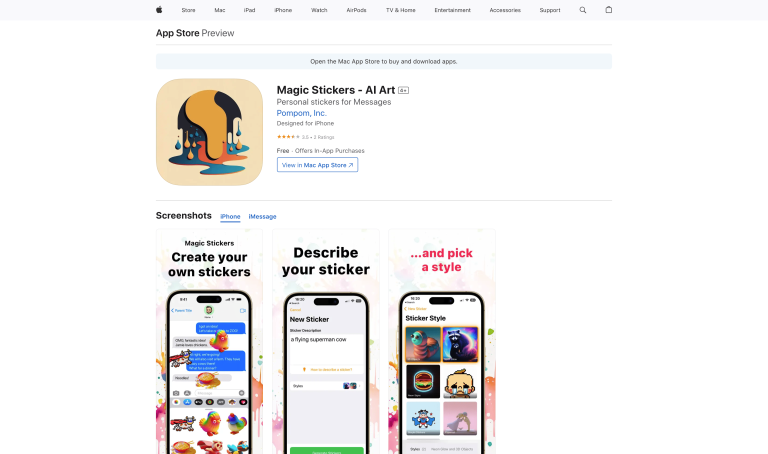 Screenshot of Magic Stickers from https://apps.apple.com/us/app/magic-stickers-ai-art/id1662488081