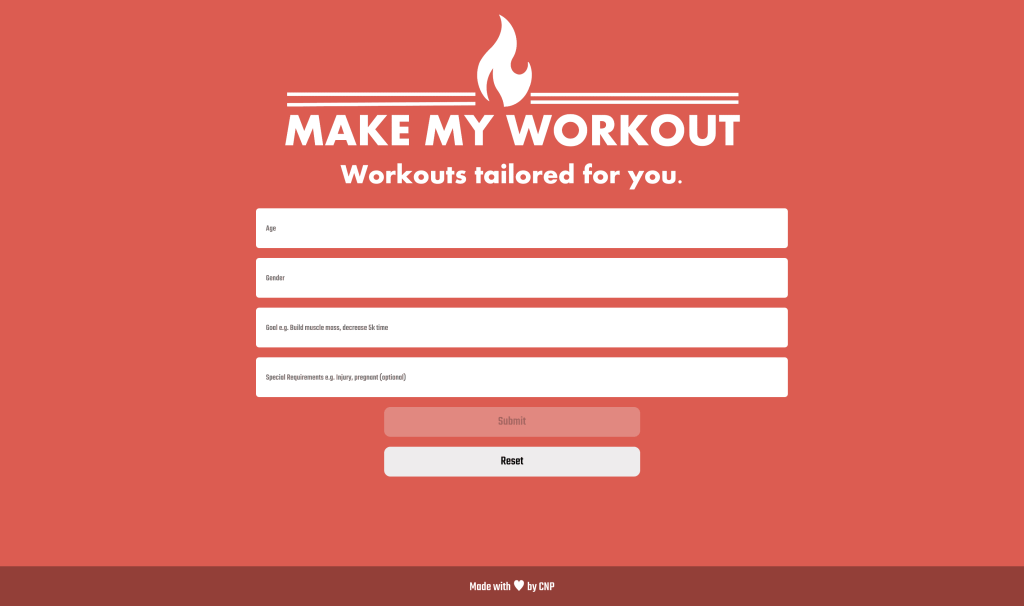 Screenshot of Make My Workout from https://makemyworkout.dev/