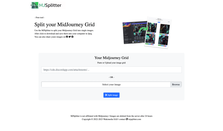 Screenshot of Midjourney Grid Splitter from https://www.mjsplitter.com/