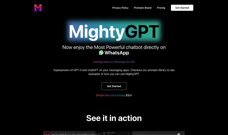 Screenshot of MightyGPT from https://www.mightygpt.com/
