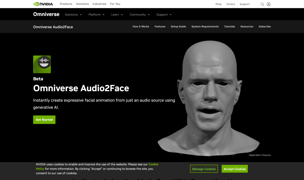 Screenshot of Omniverse Audio2Face from https://www.nvidia.com/en-us/omniverse/apps/audio2face/