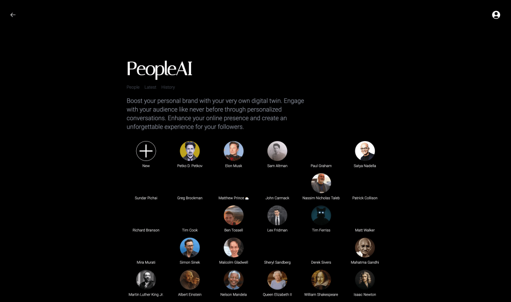 Screenshot of PeopleAI from https://chatbotkit.com/apps/peopleai