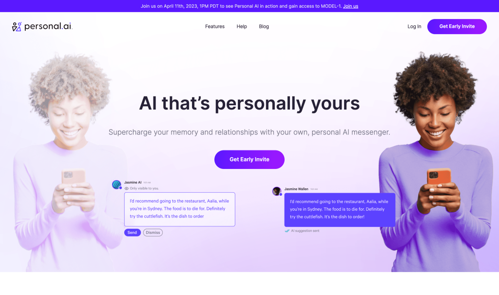 Screenshot of Personal AI from https://personal.ai/